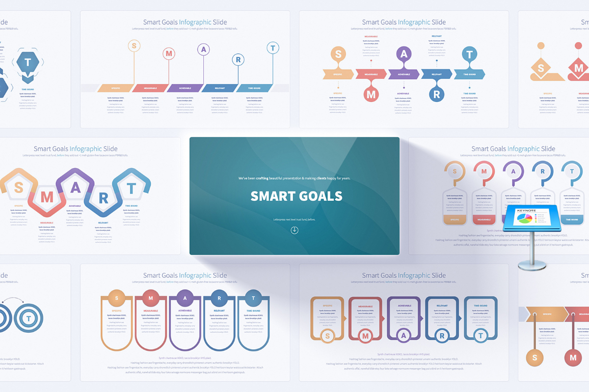Professional Smart Goals Keynote Template | Keynote Infographic Slides for Smart Goals | Editable Smart Goals Keynote Presentation